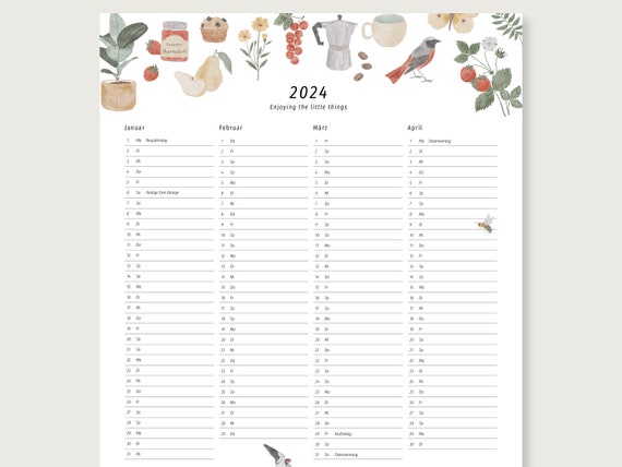 Calendario annuale 2024 panoramica annuale Calendario da parete Agenda  annuale lunga con festività CUOREeCARTA -  Italia