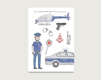 Postcard "Police" P_78 | for children | Invitation | Birthday invitation | Policeman | Police car | Helicopter | boys || HEART & PAPER