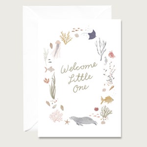 Biglietto nascita "Sealife" B_14 - Baby | Pesce | mare | Biglietto pieghevole | Acquerello | Illustrazione | Neutro || CUORE E CARTA