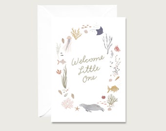 Birth card "Sealife" B_14 - Baby | Fish | sea | Folding card | Watercolor | Illustration | Neutral || HEART & PAPER