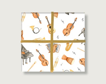 "Instruments" wrapping paper | Din A2 | music | guitar | piano | bow | arches | Illustration | Collage | pattern || HEART & PAPER