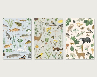 Postcard set "Nature" - 3 postcards for forest, meadow, water, animals, plants, foresters, hunters, nature lovers || HERZ & PAPIER