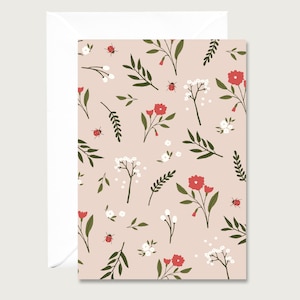 Neutrale Karte "Rosa Blumen" N_14 - Klappkarte | Blumen | Blätter  |Blümchen | Floral || HERZ & PAPIER