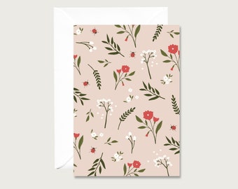 Neutral card "Pink flowers" N_14 - folding card | flowers | Leaves |flowers | Floral || HEART & PAPER
