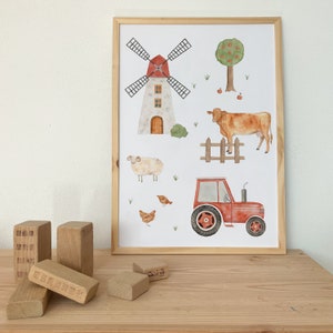 Poster Bauernhof A3 | Print | Kinderposter | Kunstdruck | Kinderzimmer | Kind | Baby | Illustration | Fahrzeuge | Bagger || HERZ & PAPIER