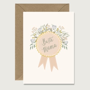 Karte "Beste Mama - Orden" M_04 - Klappkarte | Aquarell | Illustration| Orden | Blumen | Strauss |  || HERZ & PAPIER