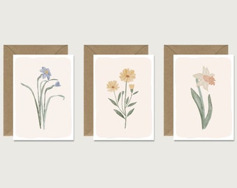Neutral card set "Flower" - folding card | flowers | leaves | flowers | Floral | Cowslip Birthday || HEART & PAPER