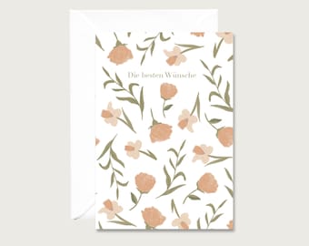 Neutral card "The best wishes - flowers" N_17 - folding card | flowers | leaves | flowers | Floral || HEART & PAPER