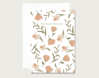 Neutral card "The best wishes - flowers" N_17 - folding card | flowers | leaves | flowers | Floral || HEART & PAPER