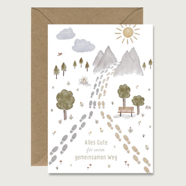 Wedding card "Together on the Path" H_21 - Fold-out wedding card | Illustration | together | church | wedding ceremony || HEART & PAPER