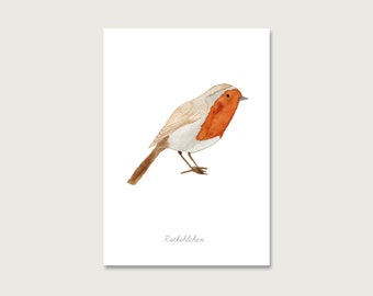 Postcard | Bird "Robin" P_22 | Gouache | Watercolor | Illustration | Nature | Bird | Sparrow | Sparrow || HEART & PAPER
