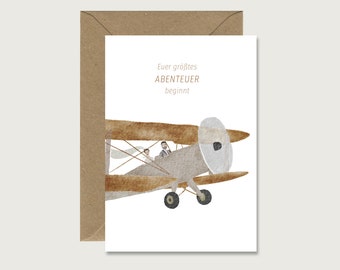 Wedding card "Your greatest adventure" H_18 - folding card for the wedding | Watercolor | Illustration | Airplane | Married couple || HEART & PAPER