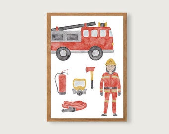 Poster Fire Brigade A3 | Print | Children's poster | Art printing | Children's room | Child | Young | Illustration | | vehicles Excavator || HEART & PAPER
