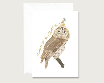 Birthday card "Party Owl" G_23 - folding card for a birthday | Watercolor | owl | bird | Birds | Happy Birthday || HEART & PAPER
