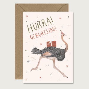 Cartão de aniversário "Avestruz" G_45 - Cartão dobrável para aniversário | engraçado Avestruz Animal | pássaro Aniversário | Aquarela || CORAÇÃO E PAPEL