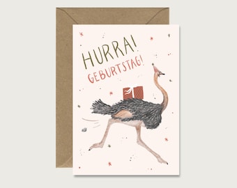 Birthday card "Ostrich" G_45 - Folding card for a birthday | funny | animal ostrich | bird | birthday | watercolor || HEART & PAPER
