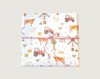 Papier cadeau « Ferme » | Din A2 | Enfants | bouledogue | Tracteur | tracteur | vache | Ferme | Invitations || COEUR & PAPIER