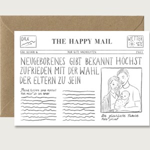 Karte zur Geburt "News" B_19 - Klappkarte | Aquarell | Illustration | lustig | Zeitung | Baby | Neutral || HERZ & PAPIER