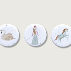 Magnets set of 3 &quot;Princess&quot; | Magnet for children | Girls | Princess | Swan | Unicorn | Children&#39;s room decoration | Gift || HEART & PAPIER