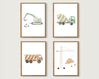 Poster Set Construction Site A4 | Print | Children's poster | Children's room | child | Baby | Illustration | excavator | tipper | Vehicles || HEART & PAPER