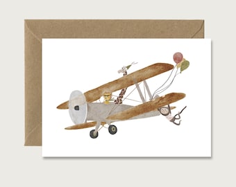 Birthday card "Airplane" G_29 - folding card birthday | Illustration | Party | birthday party | Celebration | Children | Animals || HEART & PAPER