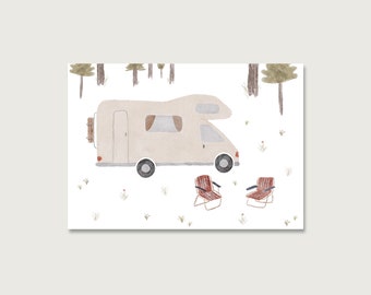 Postcard "Motorhome" P_54 | Watercolor | Watercolor | Illustration | Camping | camping | Motorhome | Nature | Campers || HEART & PAPER