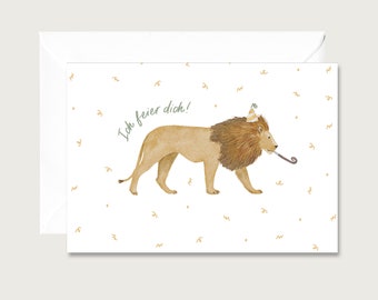 Birthday card "I celebrate you" Lion" G_31 - Folding cards for birthdays | Children | Illustration | Children || HEART & PAPER