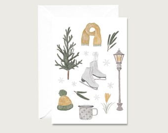 Weihnachtskarte "Schlittschuhe" -  Klappkarte Weihnachten | Illustration | Aquarell | Wasserfarbe | Lettering || HERZ & PAPIER