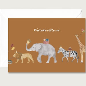 Carte de naissance "Safari" B_15 | Bienvenue petit | carte pliante | aquarelle | Illustration | Animaux | Bébé| Neutre || COEUR ET PAPIER