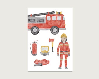 Postcard "Fire Department" P_77 | for children | Invitation | Birthday invitation | Fire engine | Firefighter | boys || HEART & PAPER