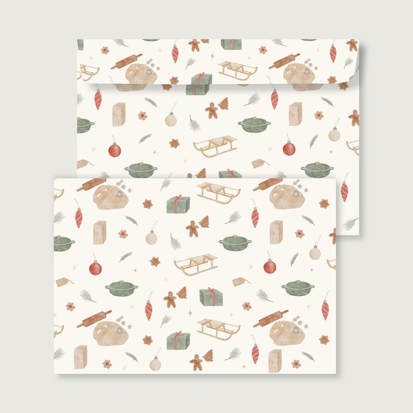 6 Briefumschläge C6 "Plätzchenbäckerei" | Kuverts | Set | Blumen | Floral | Briefpapier | Haftstreifen | Weihnachten || HERZ & PAPIER