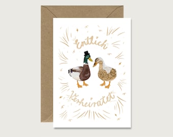 Wedding card "Finally married" H_22 - Folding card for a wedding | Illustration | funny | Ducks || HEART & PAPER