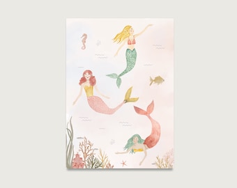 Postcard "Mermaids" P_85 | Children | Invitation | Birthday invitation | Girl | Mermaid | Children's birthday | || HEART & PAPER