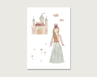 Carte postale "Princesse" P_56 | Enfants | Invitations | Invitation d'anniversaire | Fille | Château | Anniversaire des enfants | || COEUR & PAPIER