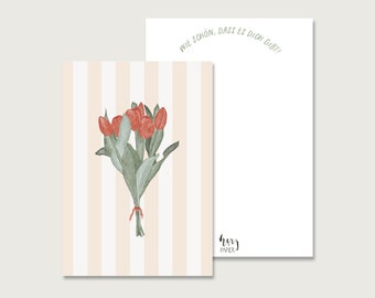 Postcard "Tulips" P_67 | Watercolor | flowers | bouquet | Illustration | stripes | Neutral | Glad you exist || HEART & PAPER