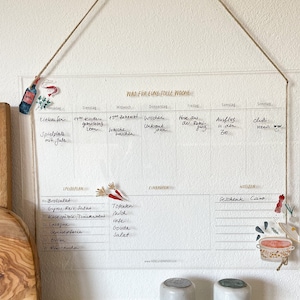 Wochenplaner "Küche" aus Acryl zur Organisation von Menüplan, Wochenplan, To do Liste