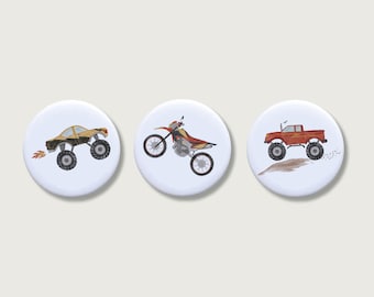 Magnets set of 3 "Monster Trucks" | Magnet for children | Boys | Vehicles | Motorcycle | Refrigerator | Sparrow || HERZ & PAPIER