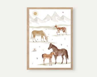 Poster horses A3 | Print | Children's poster | Art print | Children's room | child | Baby | Illustration | Pfred| Bangs | Rider || HEART & PAPER