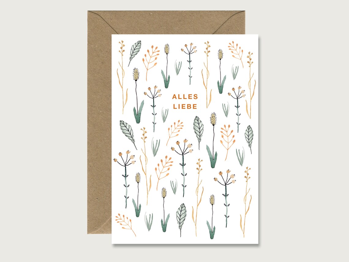 Neutrale Karte Alles Liebe Gräser Blätter Farn - Etsy.de