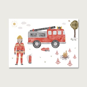 Postkarte "Feuerwehr" P_77 | für Kinder | Einladung | Geburtstagseinladung | Feuerwehrauto | Feuerwehrmann | Jungs  || HERZ & PAPIER