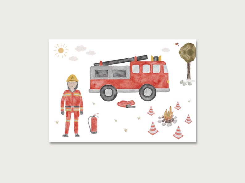 Cartolina "Vigili del Fuoco" P_77 | per bambini | Invito | Invito di compleanno | Autopompa antincendio | Vigile del fuoco | ragazzi || CUORE E CARTA immagine 1