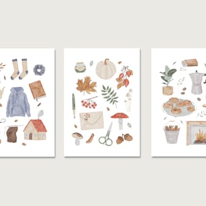 Set de 3 postales "Collage"| otoño | cafe| otoño | verano | Vida lenta | seto | Acuarela | Ilustración || CORAZON Y PAPEL