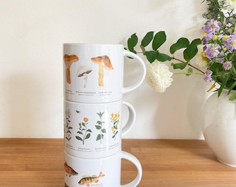 Set of 3 XL cups "Flora and Fauna" - ceramic | mug | porcelain | nature | forest | watercolor | water color || HERZ & PAPIER