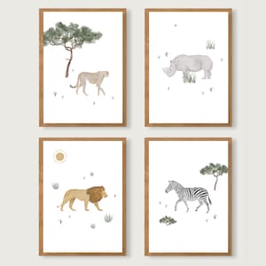 Conjunto de carteles de animales africanos A4 | Imprimir | Cartel infantil | Habitación infantil | niño | Ilustración | Safaris | Animales | león | Guepardo || CORAZÓN Y PAPEL