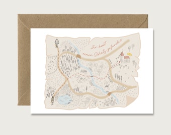 Wedding card "Treasure Map" H_16 - folding card for the wedding | Illustration | Gouache | Church | Wedding ceremony | Wedding dress || HEART & PAPER