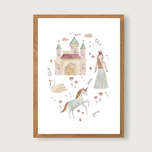 Poster Principessa A3 | Stampa | Poster per bambini | Stampa artistica | Cameretta per bambini | bambino | Bambino | Illustrazione | Castello | Unicorno || CUORE E CARTA