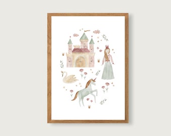 Poster Princess A3 | Print | Children's poster | Art printing | Children's room | Child | Baby | Illustration | | Castle Unicorn || HEART & PAPER