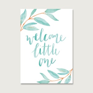 Birth Card "Welcome Little one" | Baby | Lettering | Watercolor | Illustration | Branches | Floral || HEART & PAPER