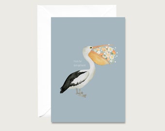 Birthday card "Pelican - fish picked for you" G_25 - folding card for your birthday | Illustration | flowers | Watercolor || HEART & PAPER