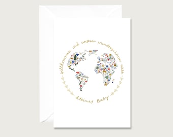 Karte zur Geburt "Willkommen auf unserer schönen Welt" B_12 - Klappkarte | Bunte Collage | Geburt | Baby | Illustration || HERZ & PAPIER